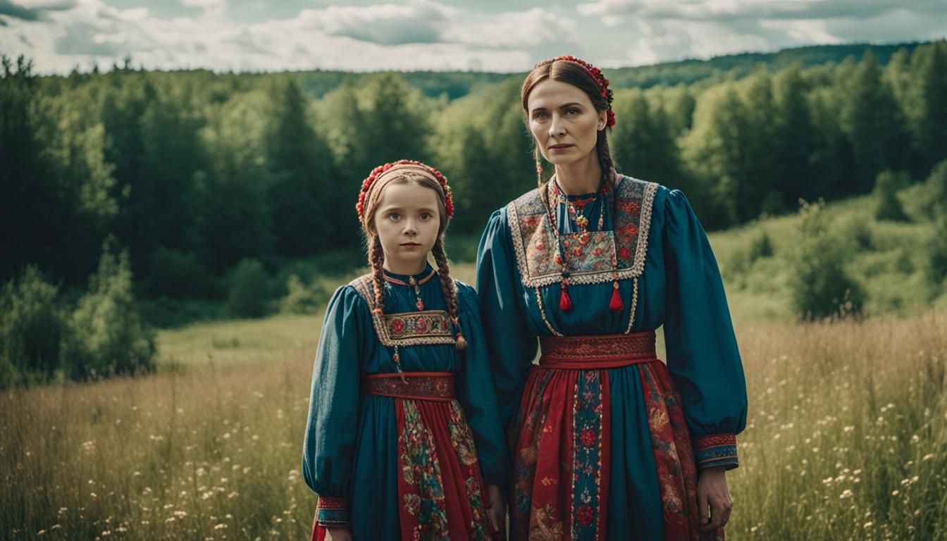 Ukrainian Mother and Daughter in Traditional Dress
