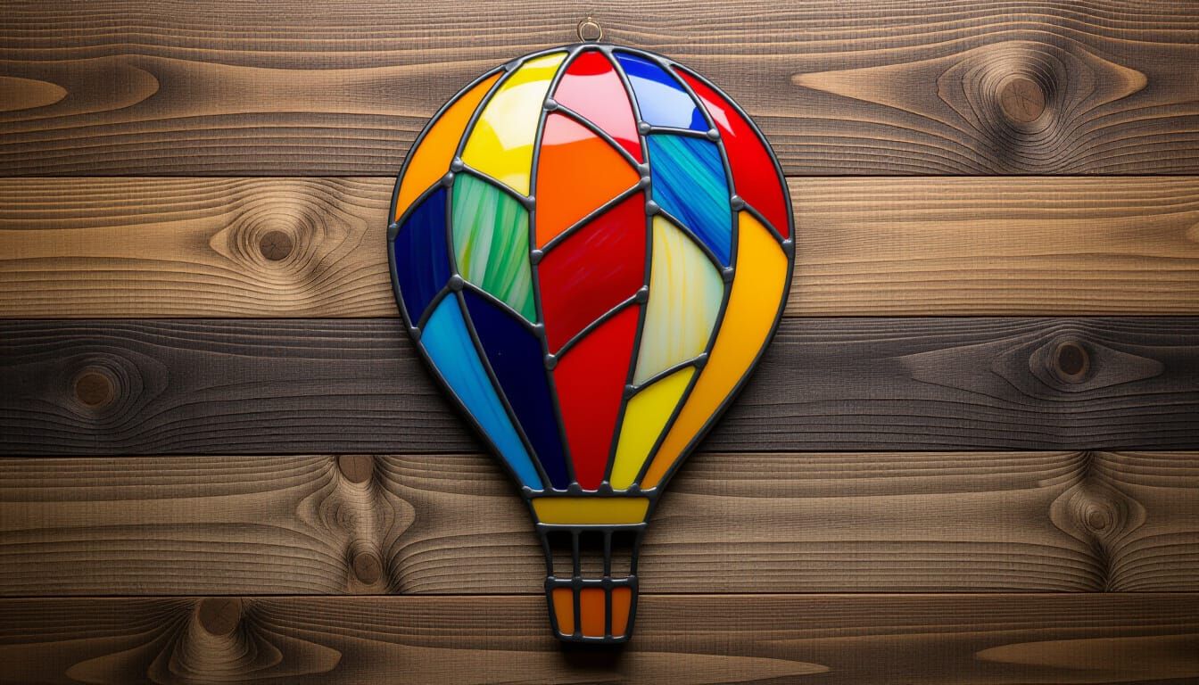 Stained-Glass Balloon on Wood Background