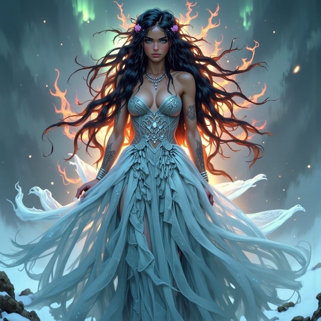 Goddess of Ice and Fire in Mystical Style