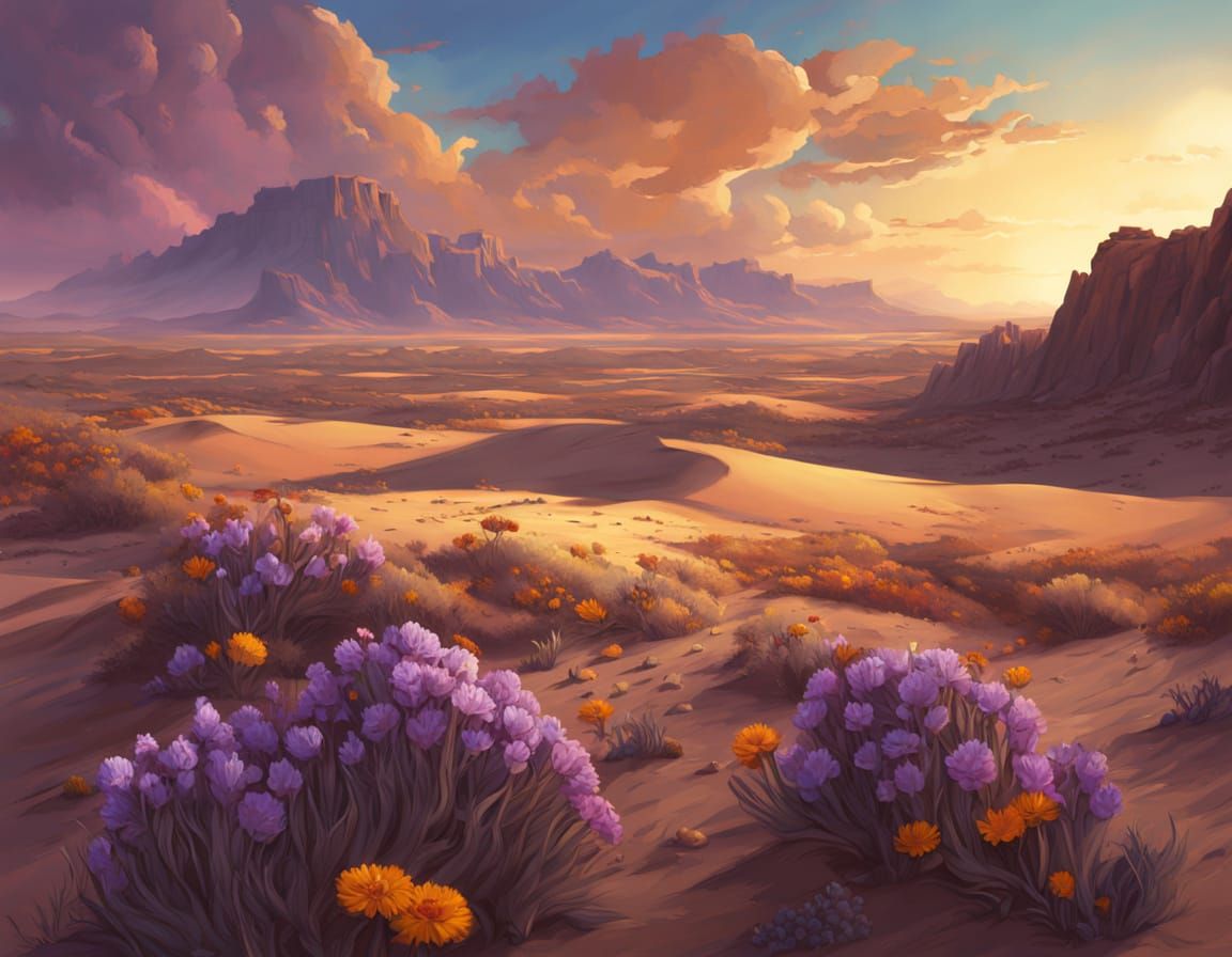 Desert Bloom Becomes Wildflower Meadow in Golden Hour Light
