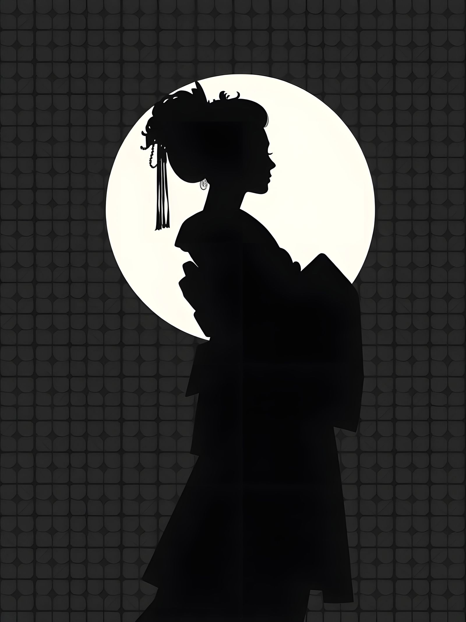 ASCII Geisha Silhouette in Glitch Collage Style