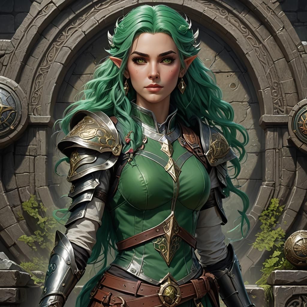 D&D Female Cleric Sketch with Green Hair