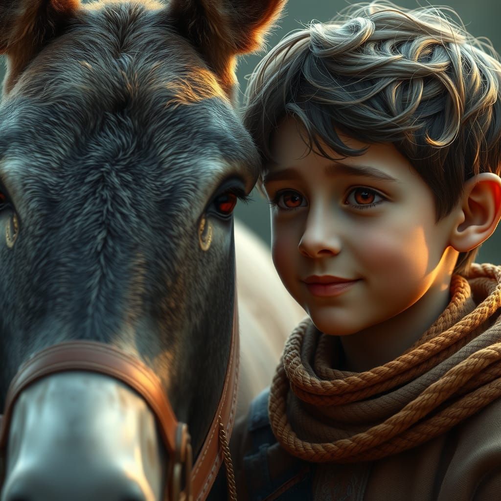 Boy's Tender Gaze: Love for a Donkey