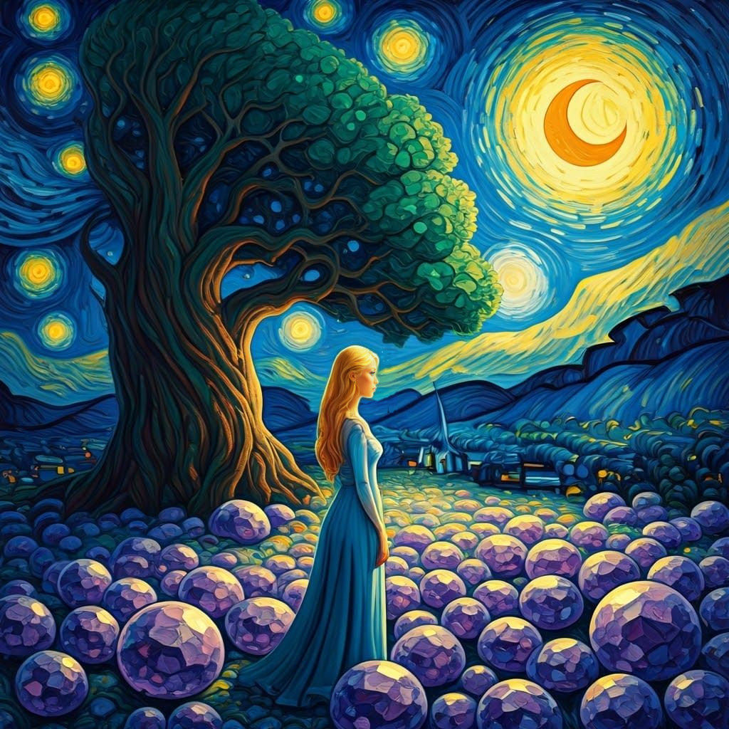 Surreal Gemstone Village Unfolds Under Whirling Citrine Skie...