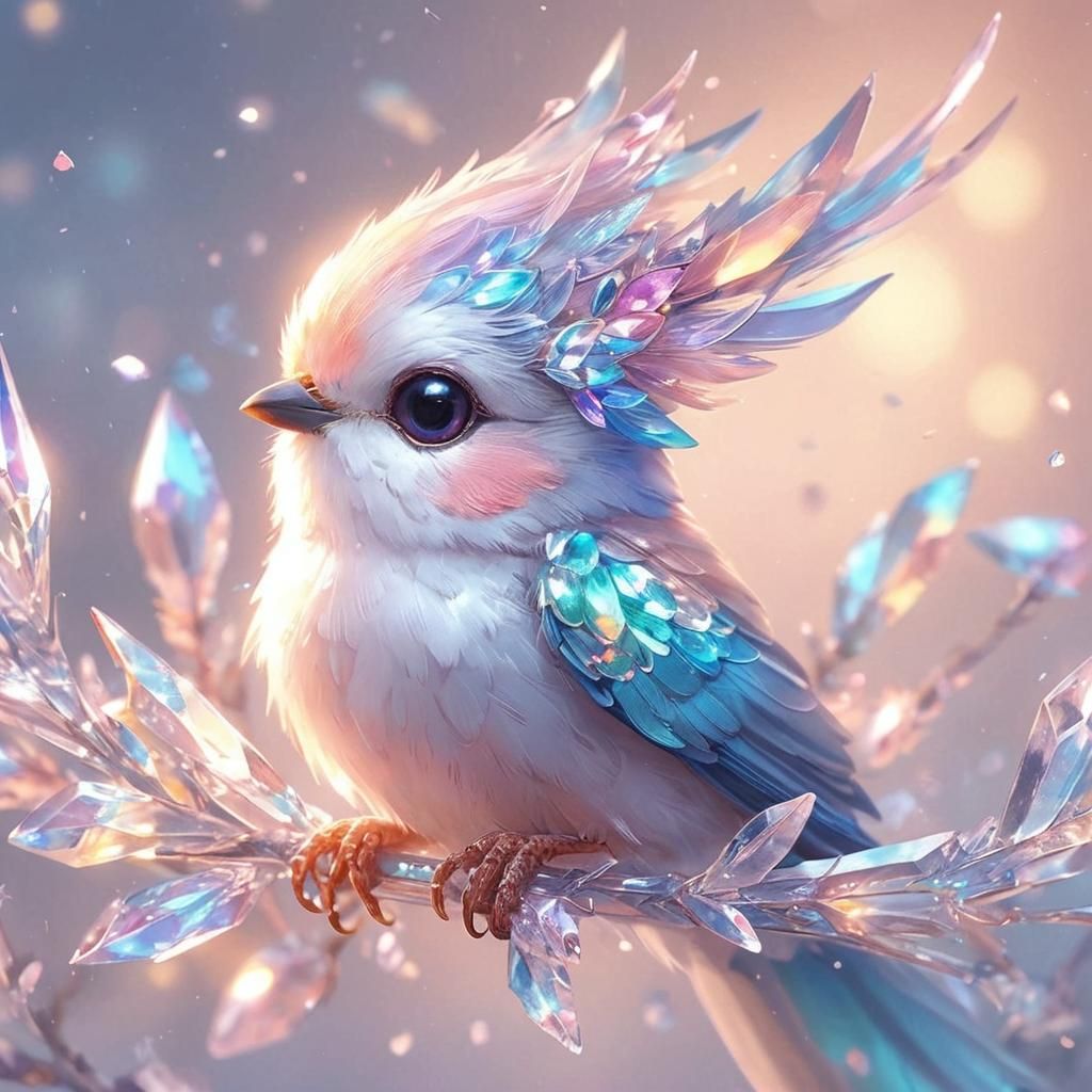 Pastel Bird on Crystal Branch, WLOP Style