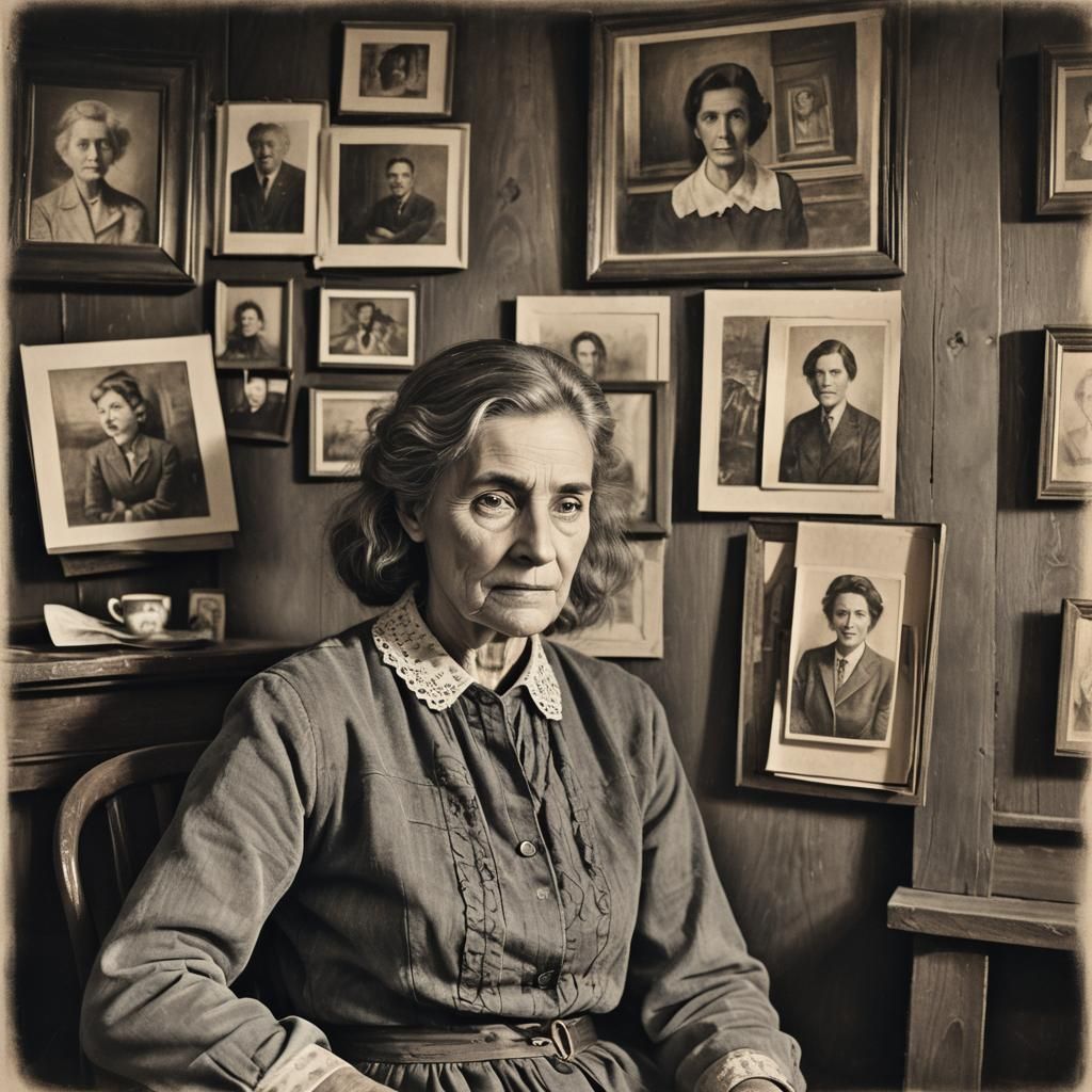 Melancholic Woman in Charcoal Drawing