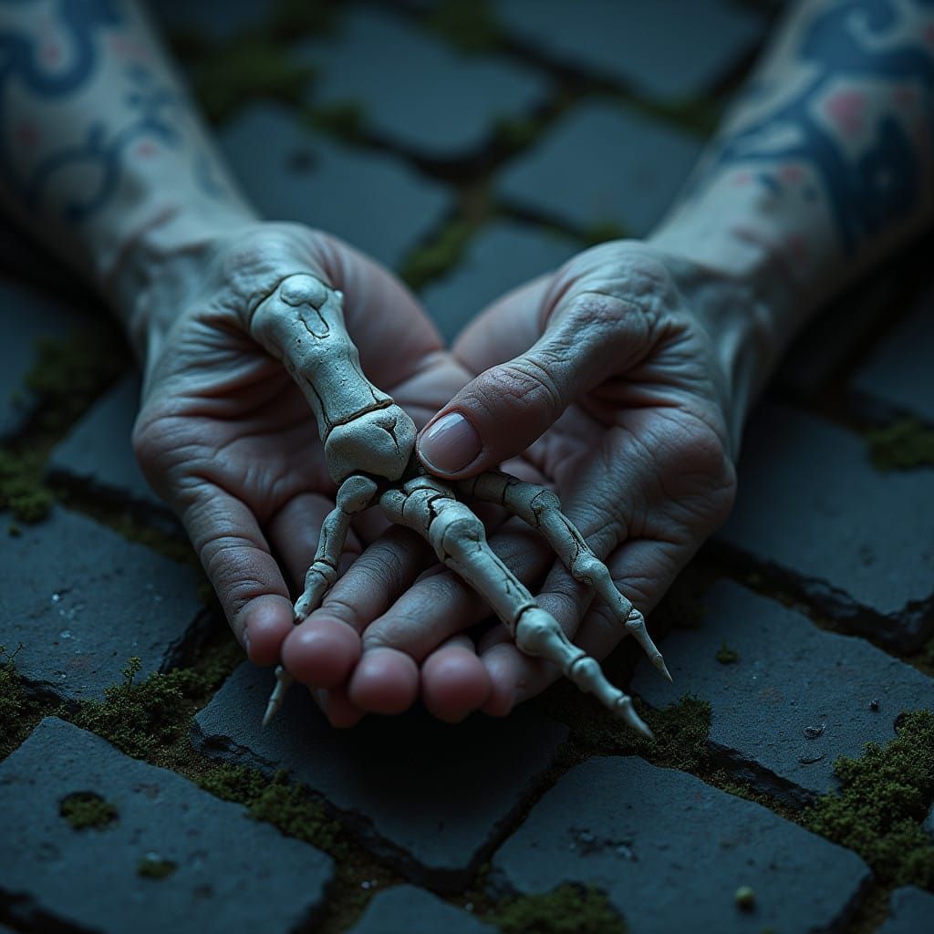 Weathered Hands Entwined Under Moonlit Sky