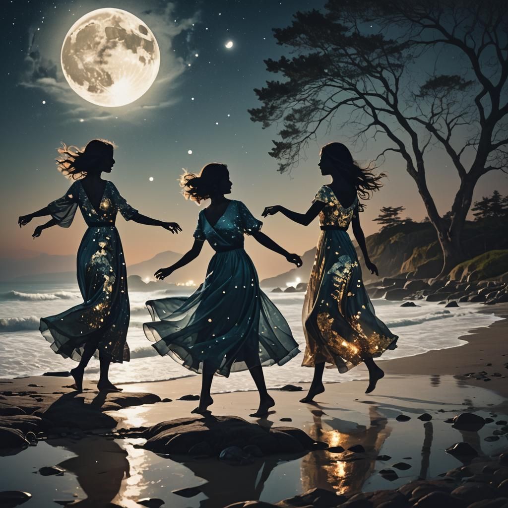 Moonlit Dance: Double Exposure Silhouette Art