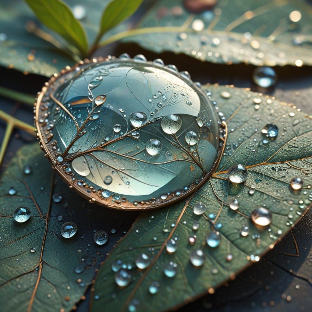 Art Nouveau Dewdrop Reflects Broken City