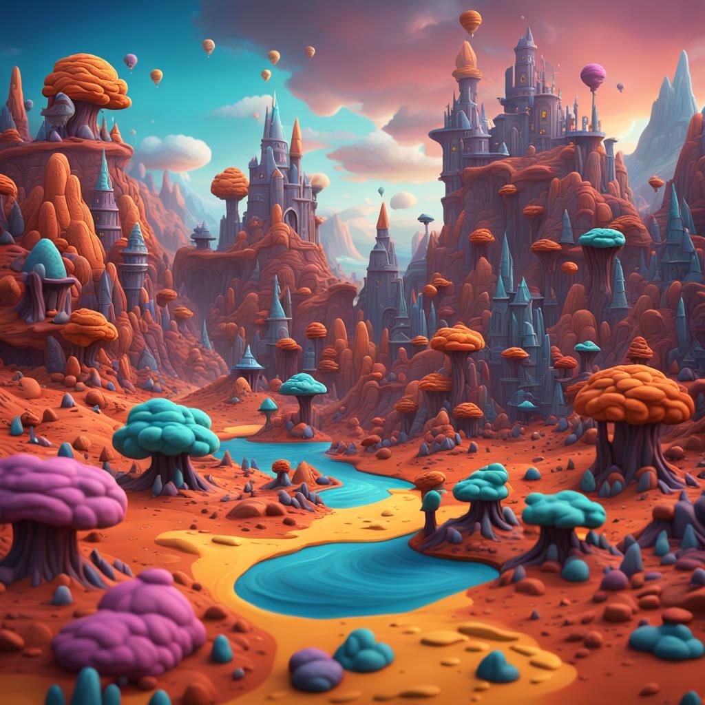 Childish Fantastic World in Plasticine Style