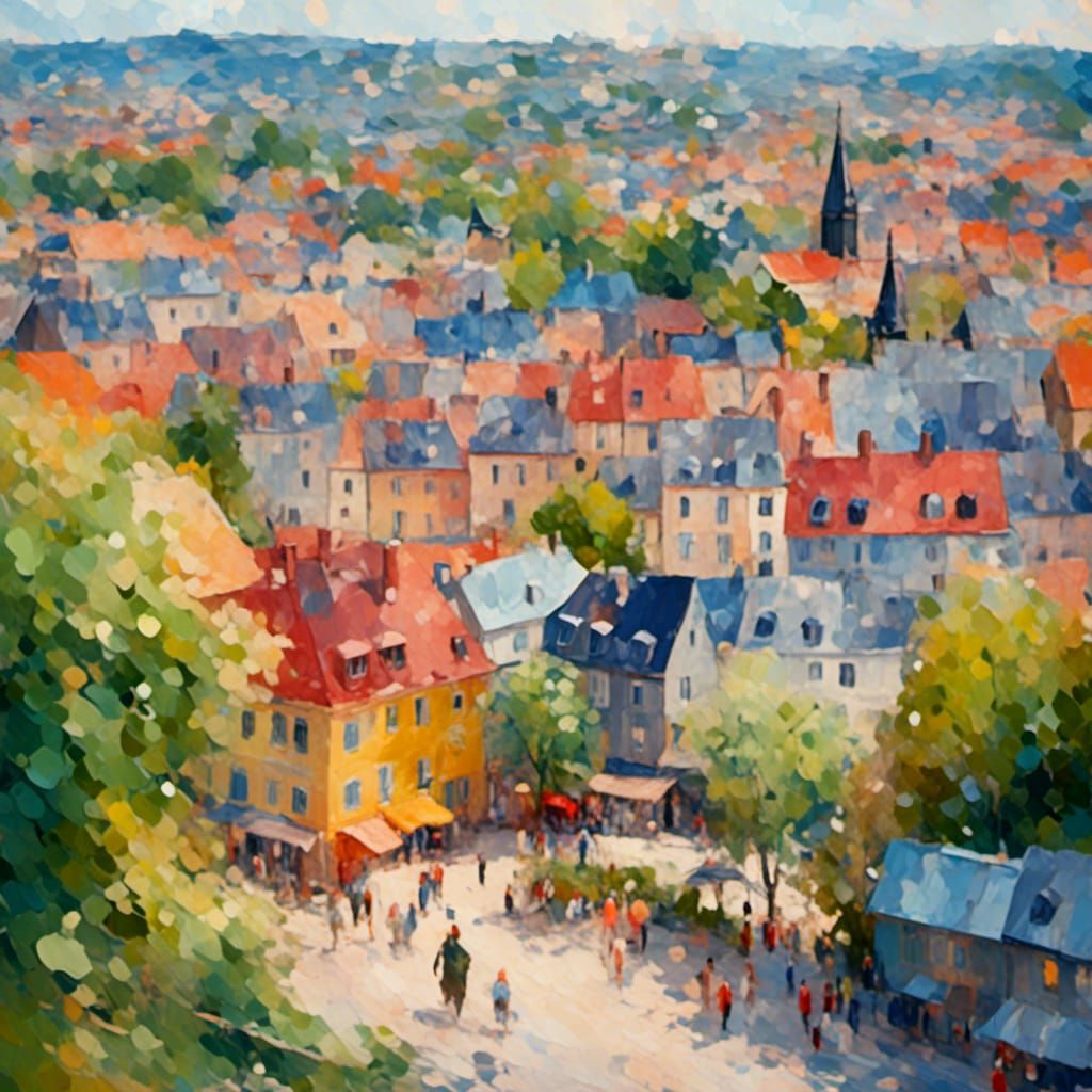 Impressionist Town Center in Scandinavia: Colorful and Hilly