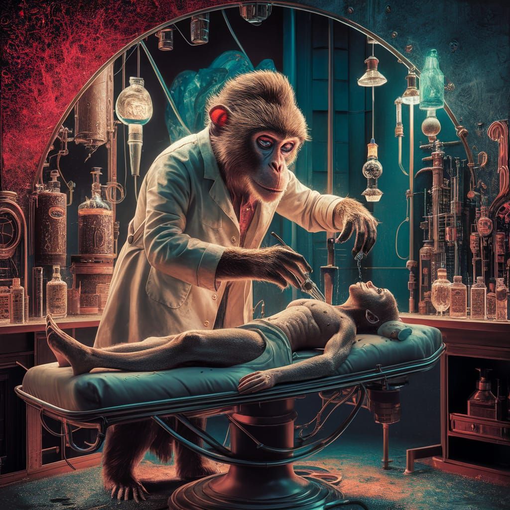 Monkey Scientist's Steampunk Lab Experiment