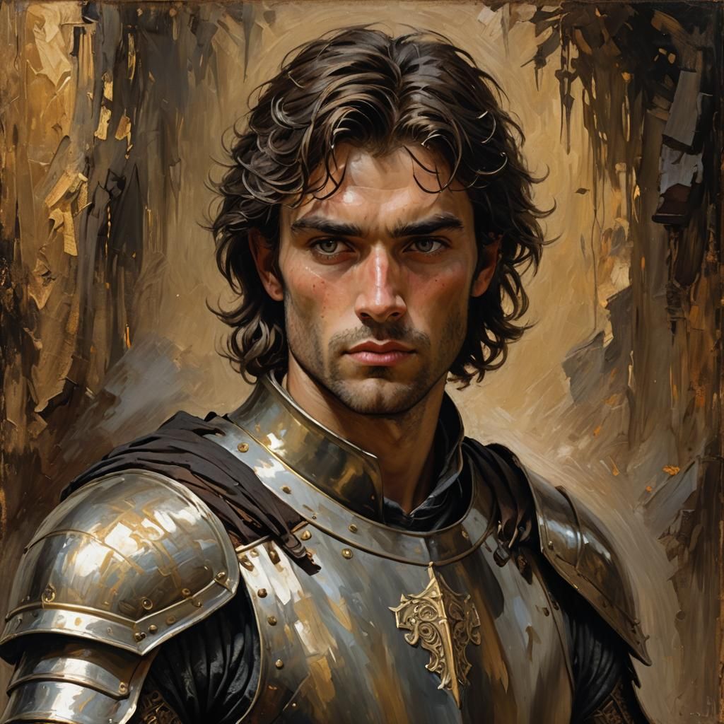 Dramatic Knight Portrait with Expressive Eyes