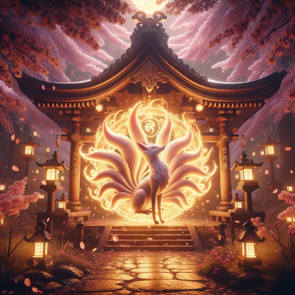 Kitsune Goddess in Cherry Blossom Shrine