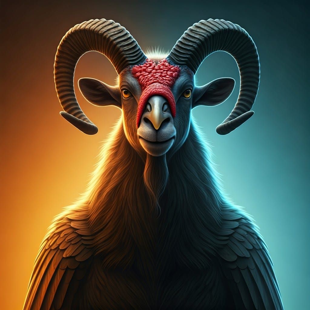 Heroic Turkey-Goat Hybrid in 3D Digital Art