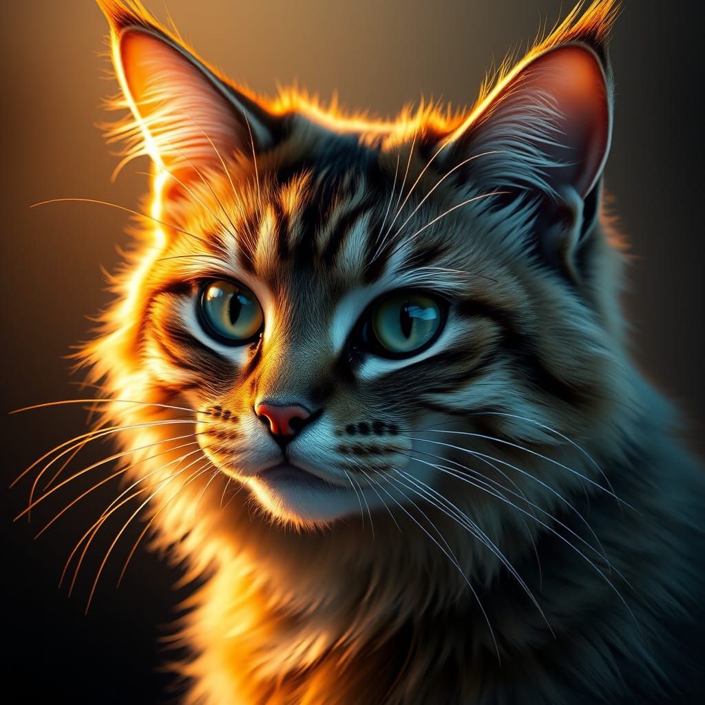 Regal Furry Cat Portrait in Art Nouveau Style