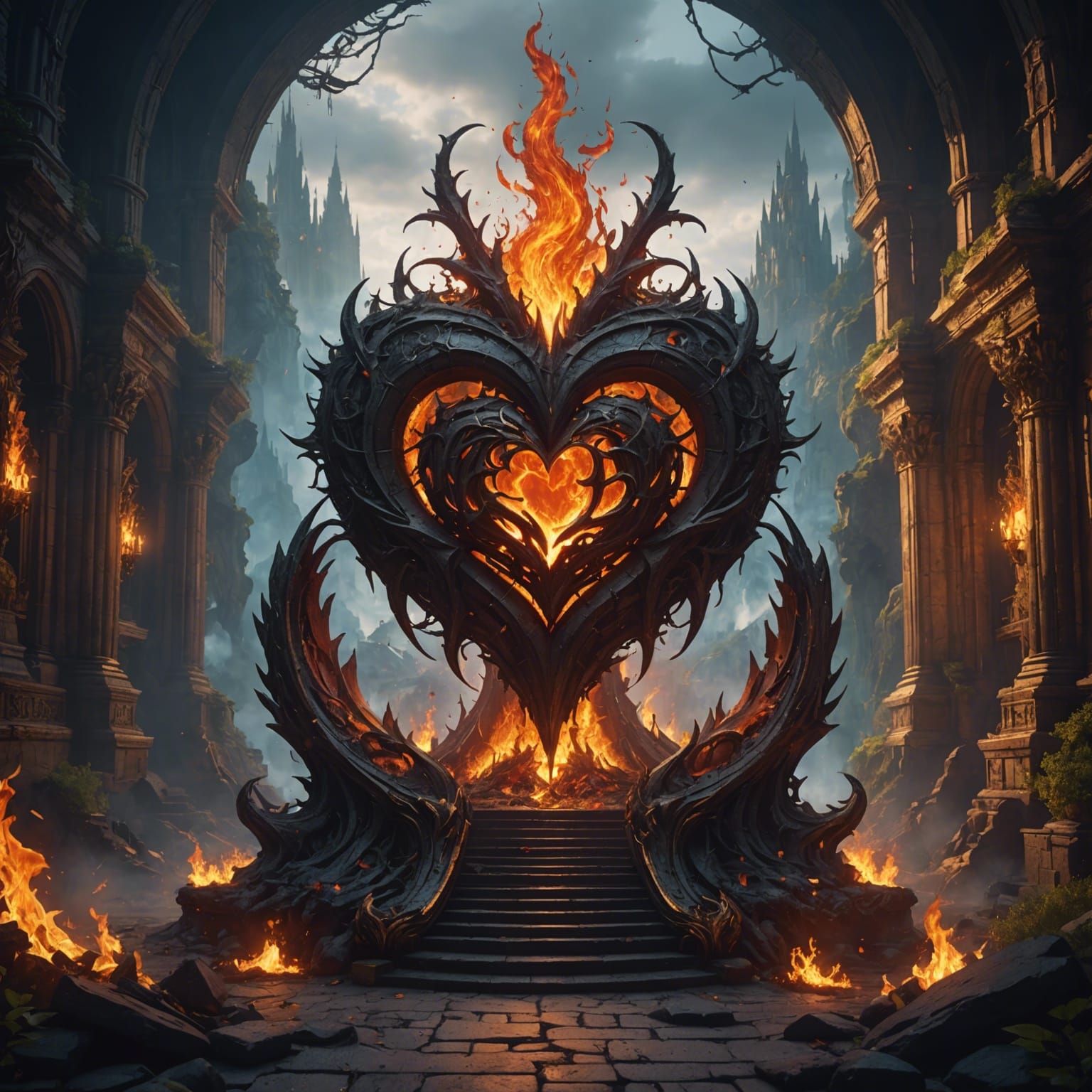 Burning Heart: Detailed Matte Painting in Deep Color