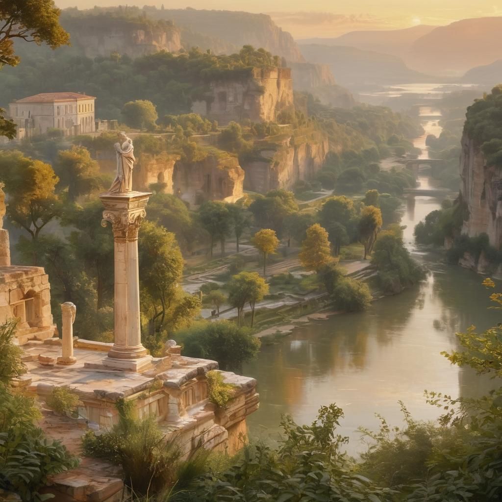 Idyllic Roman Cityscape in Golden Light