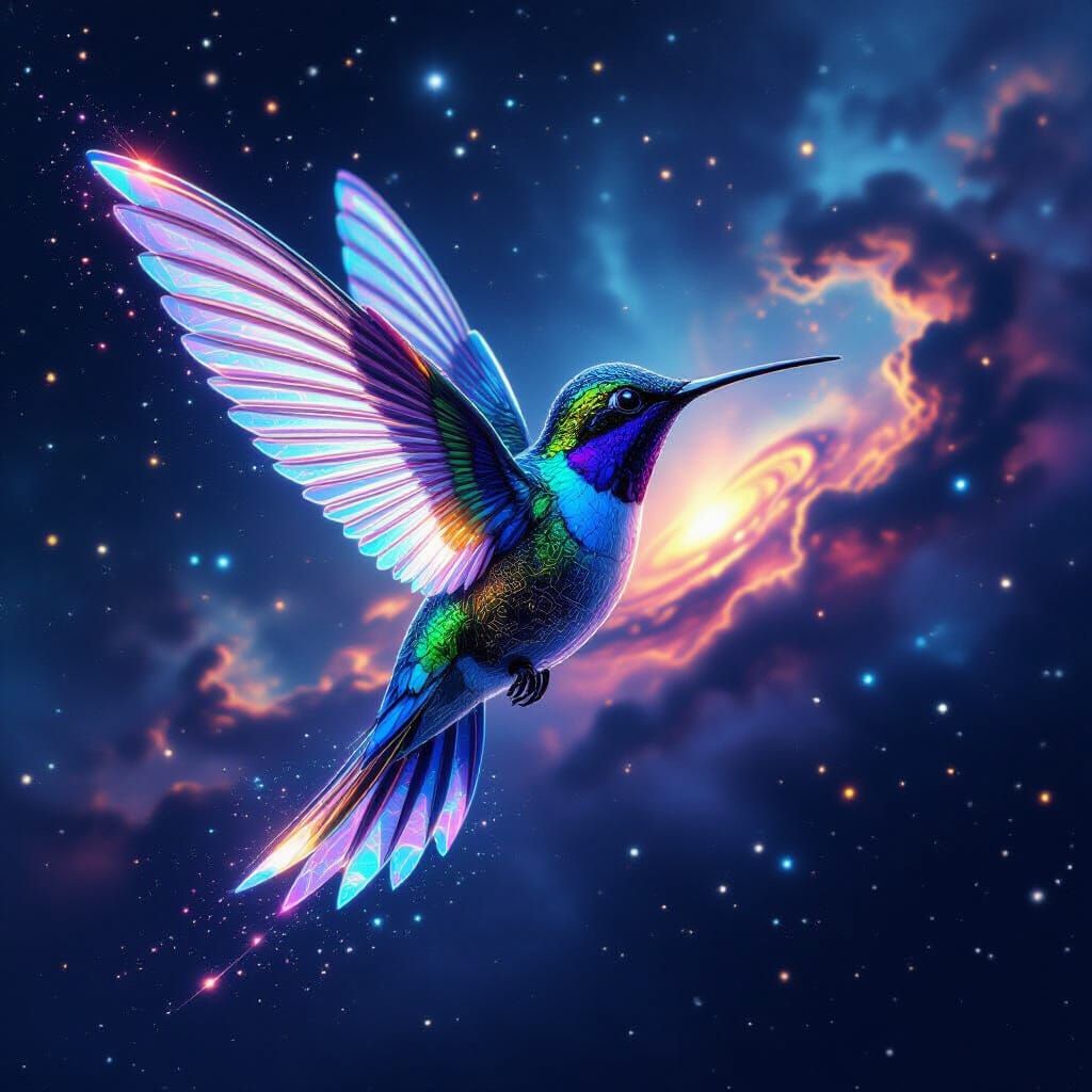 Biomechanical Hummingbird in Cosmic Nebula