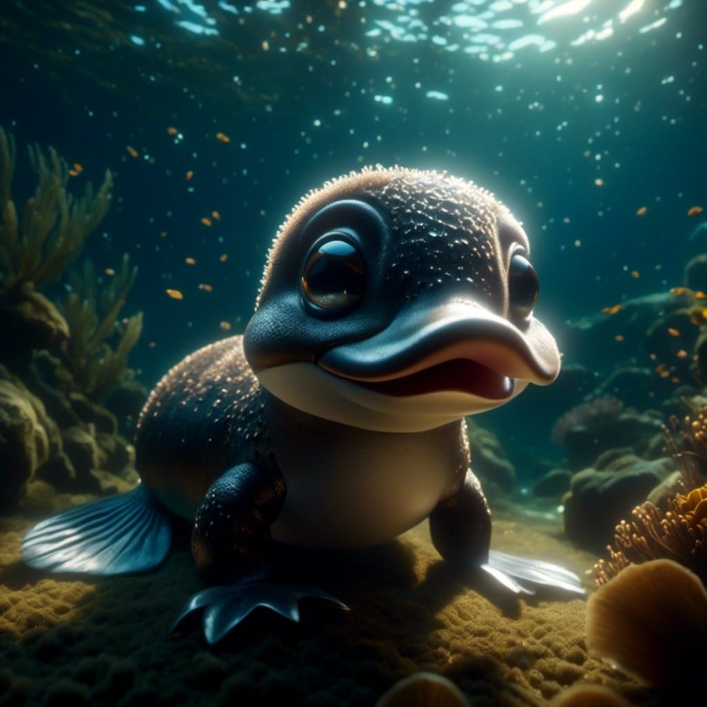 Baby platypus underwater