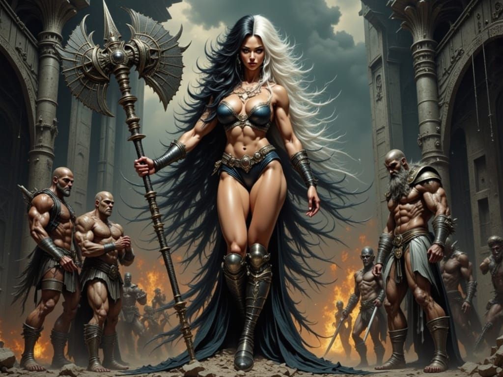 Half-Giant Warrior Dominates Battlefield in Painterly Style