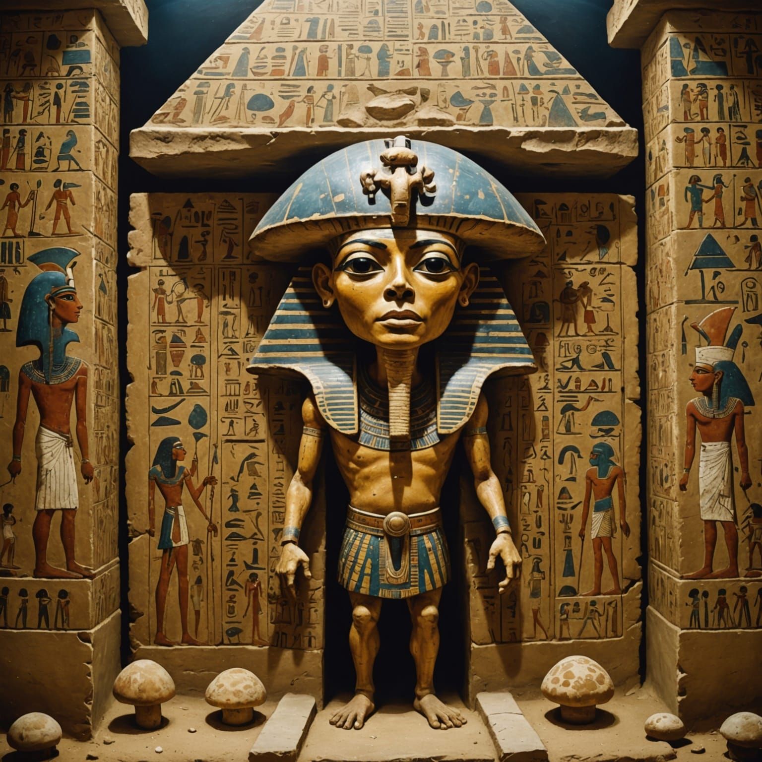 Ancient Egyptian Tomb Painting: Mushroom Mummy Warning