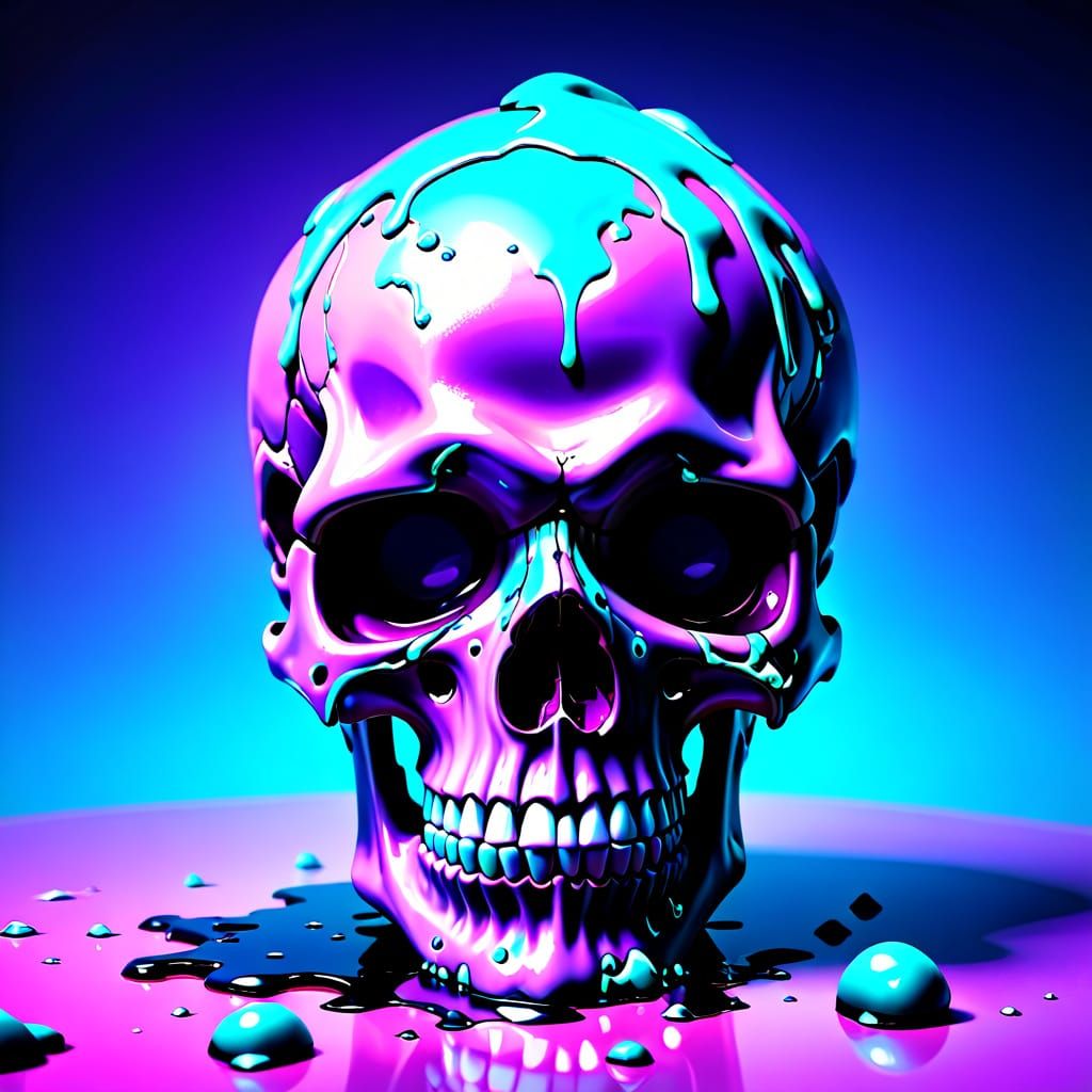 Melting Synthwave Skull Digital Artwork