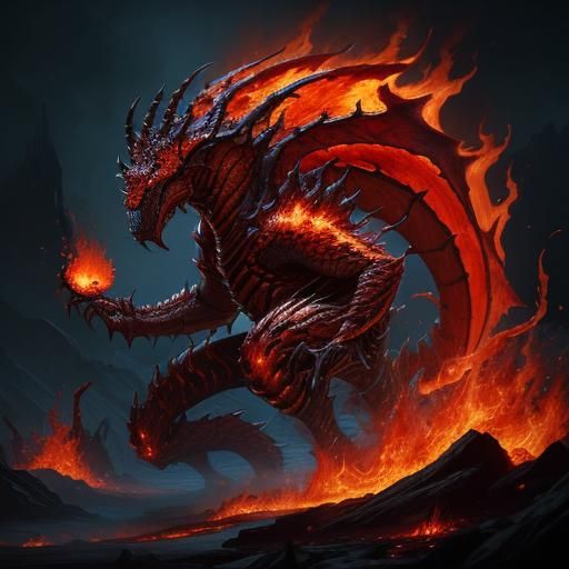 Infernal Lashwyrm: Dark Fantasy Creature in Flames