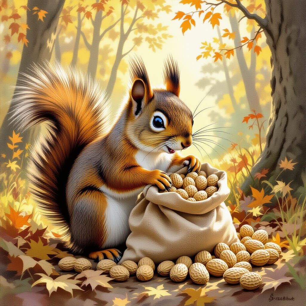 Squirrel's Peanut Plunder: A Whimsical Illustration