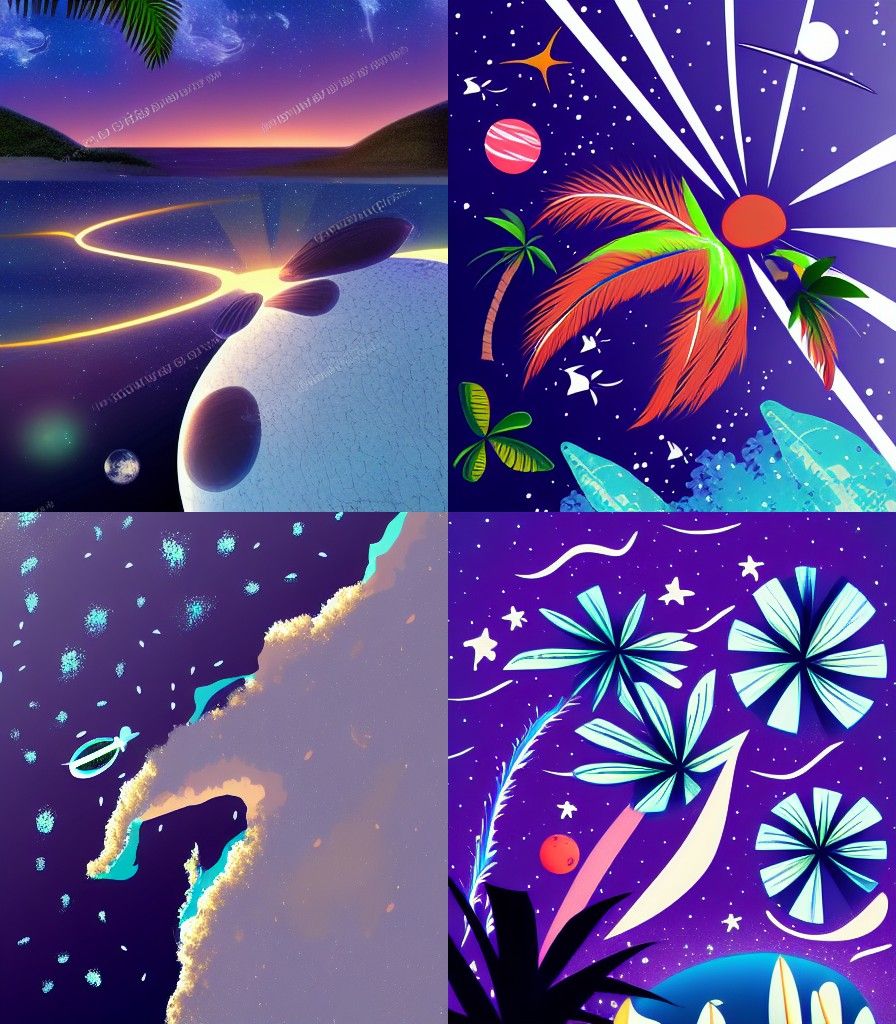 Tropical Beach in Space: Surreal AI Art