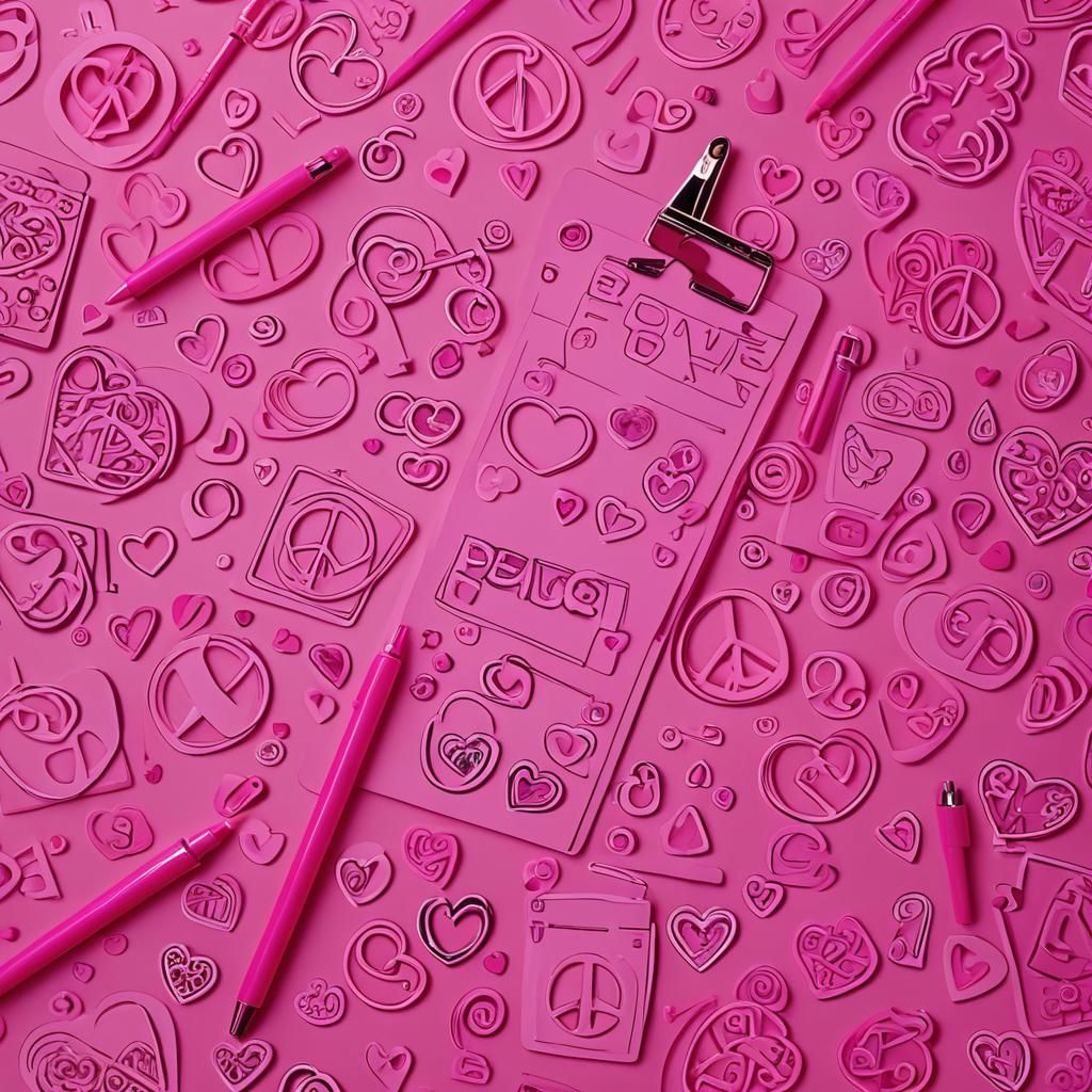 Pink Retro Office Supplies with Love Hearts