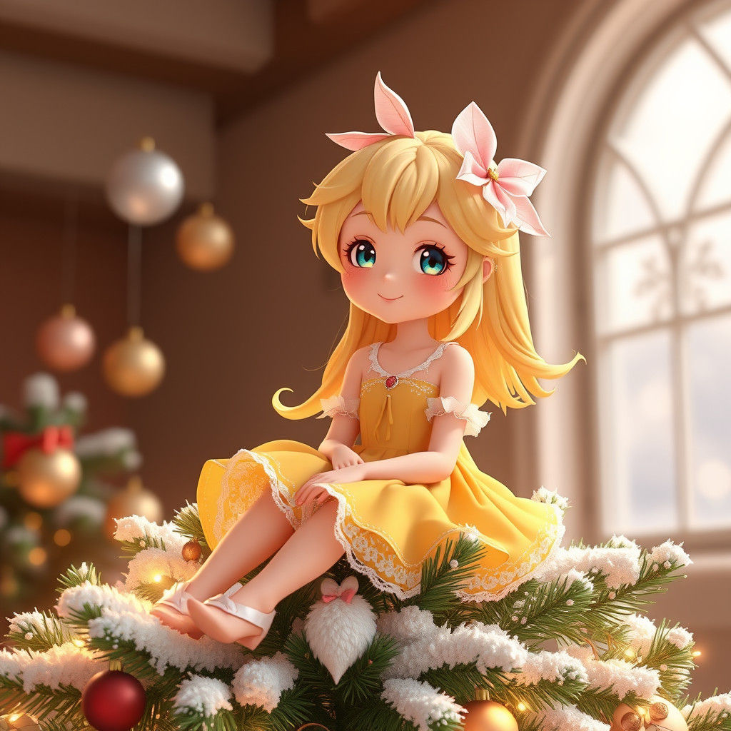 CGI Christmas Tree Princess in Yellow Freesia Flower Hair