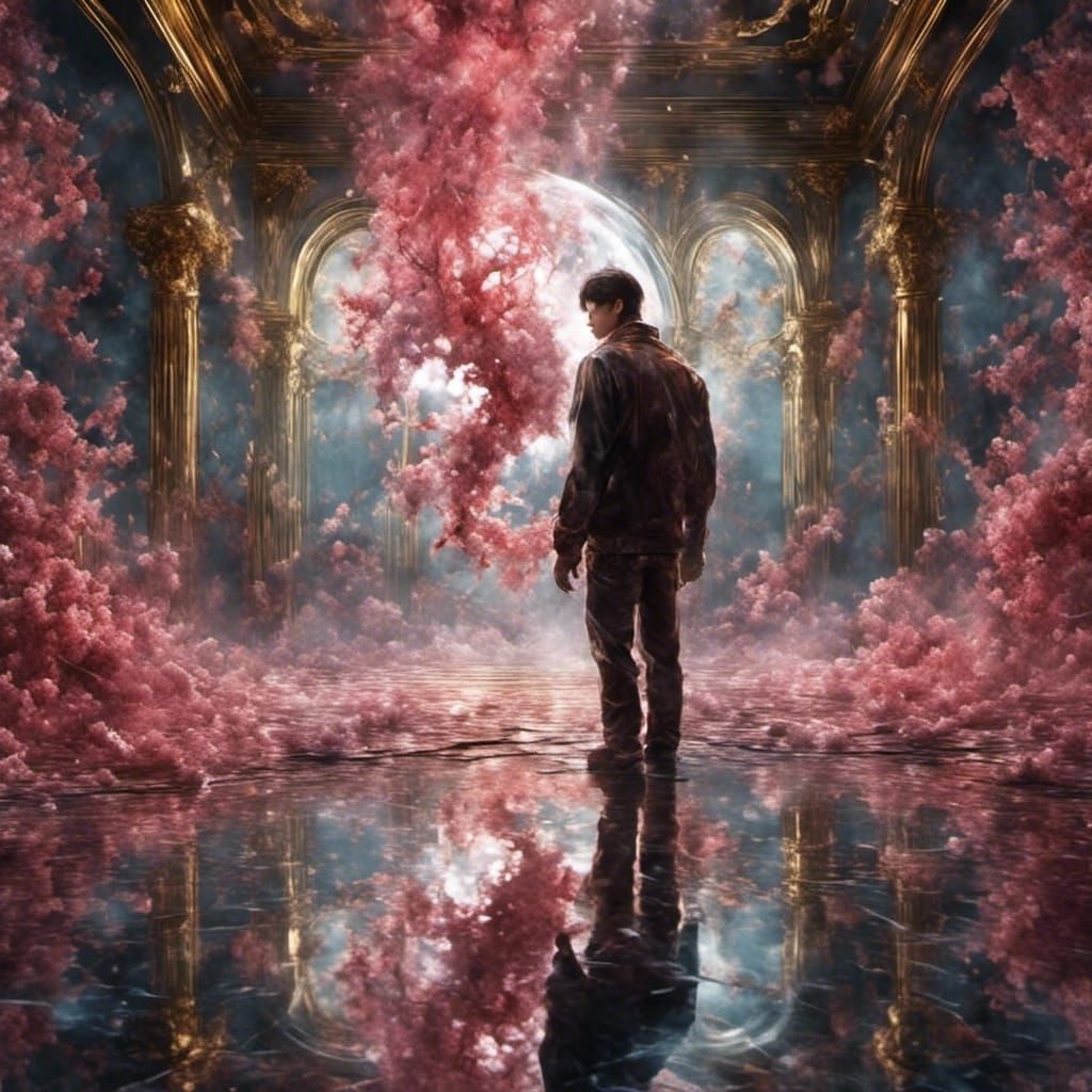 Anime Style Man Reflected on Marble Floor