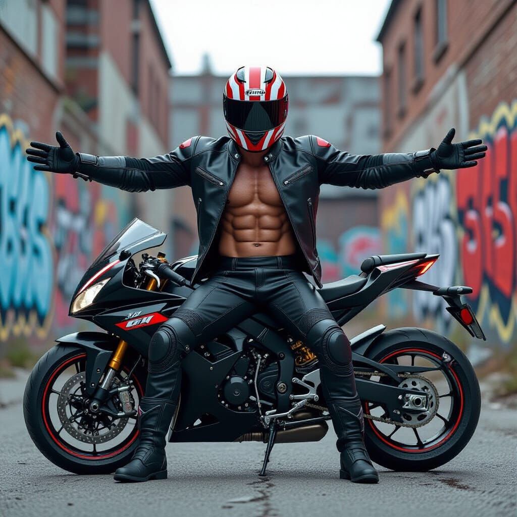 Confident Biker in Ruined City, Digital Art