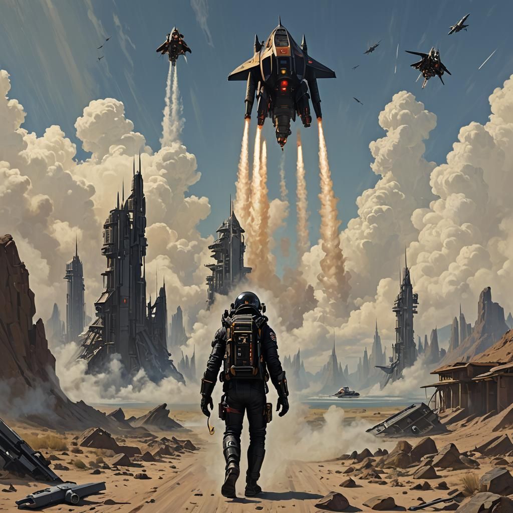 Sinister Jetpack Tourism in Dark Fantasy Style