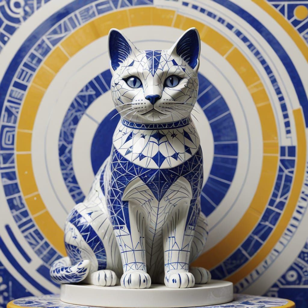 Porcelain Cat Statue in Pop Art Style