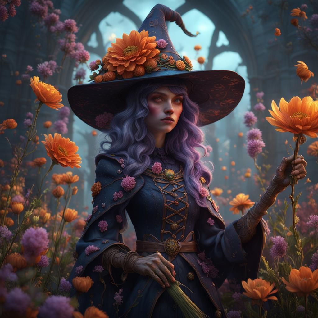 Fantastical Flower Witch in Detailed Matte Painting