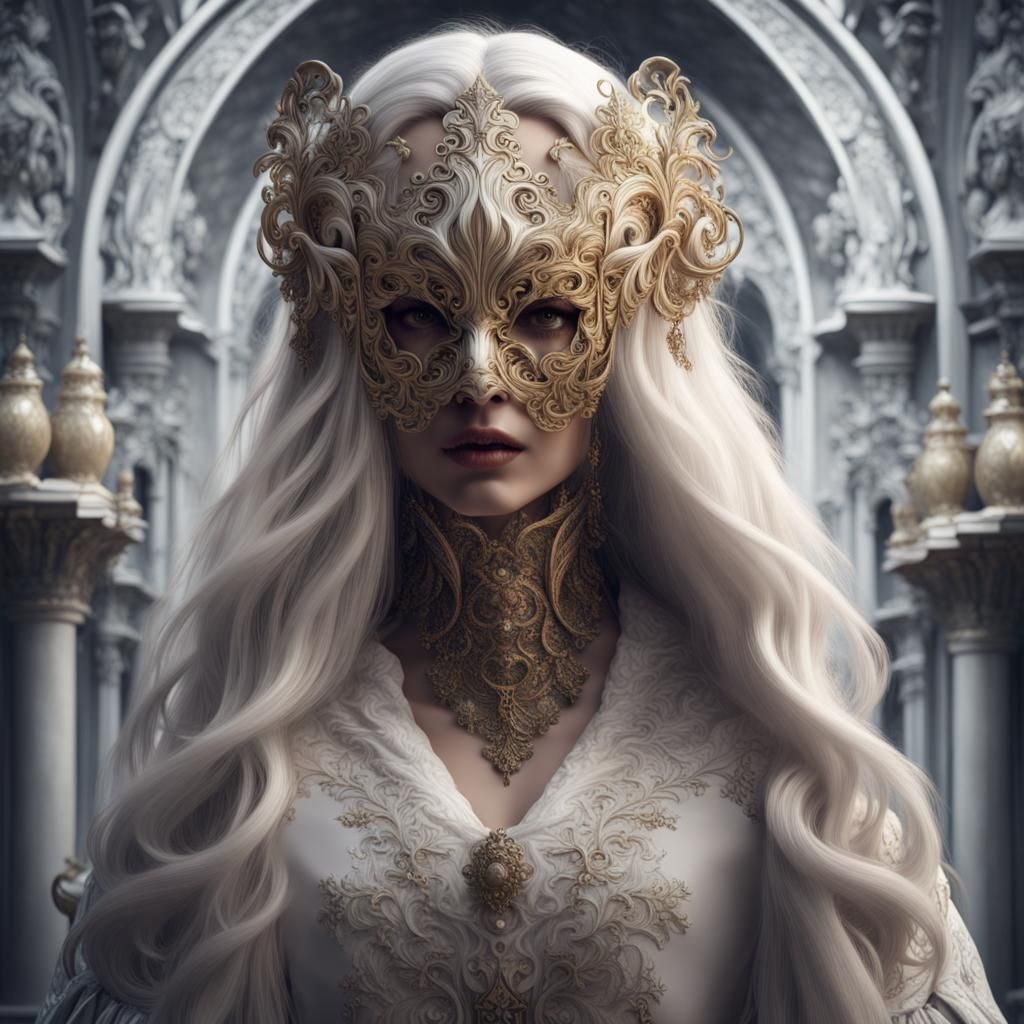 Woman in Ornate Baroque Mask, Fantasy Art