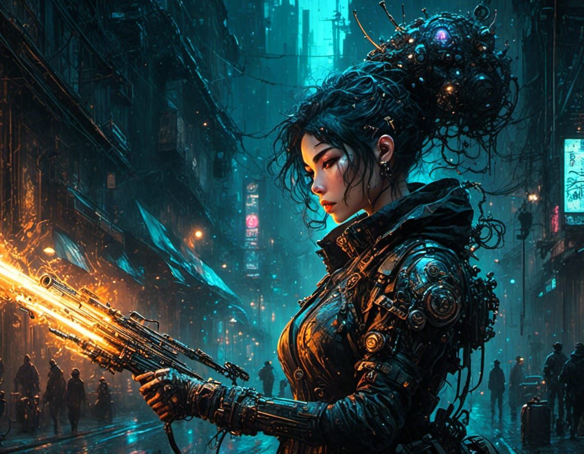 Fantasy Hunter with Longbow in Cyberpunk Style