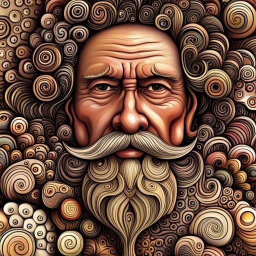 Detailed Old Man with Floral Mustache, Hyperdetailed Fantasy