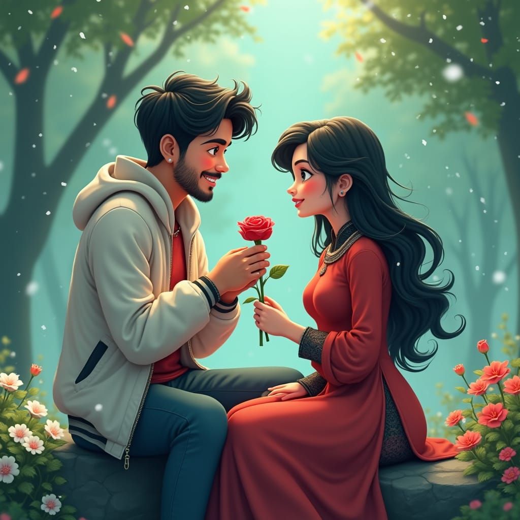 Charming Indian Boy Proposes to Beautiful Girl in Serene Gar...