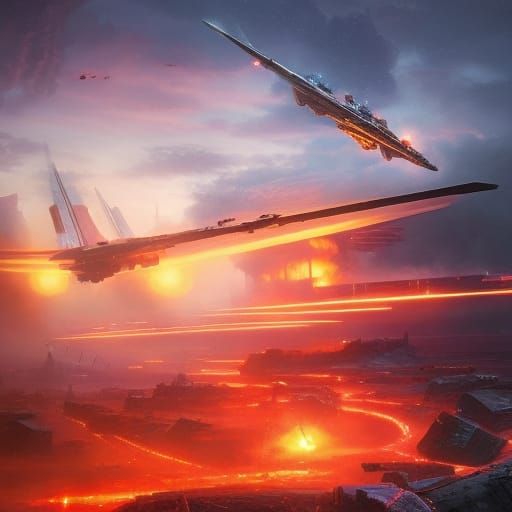 Destroyed Cityscape Under Missile Attack: Dark Fantasy Art