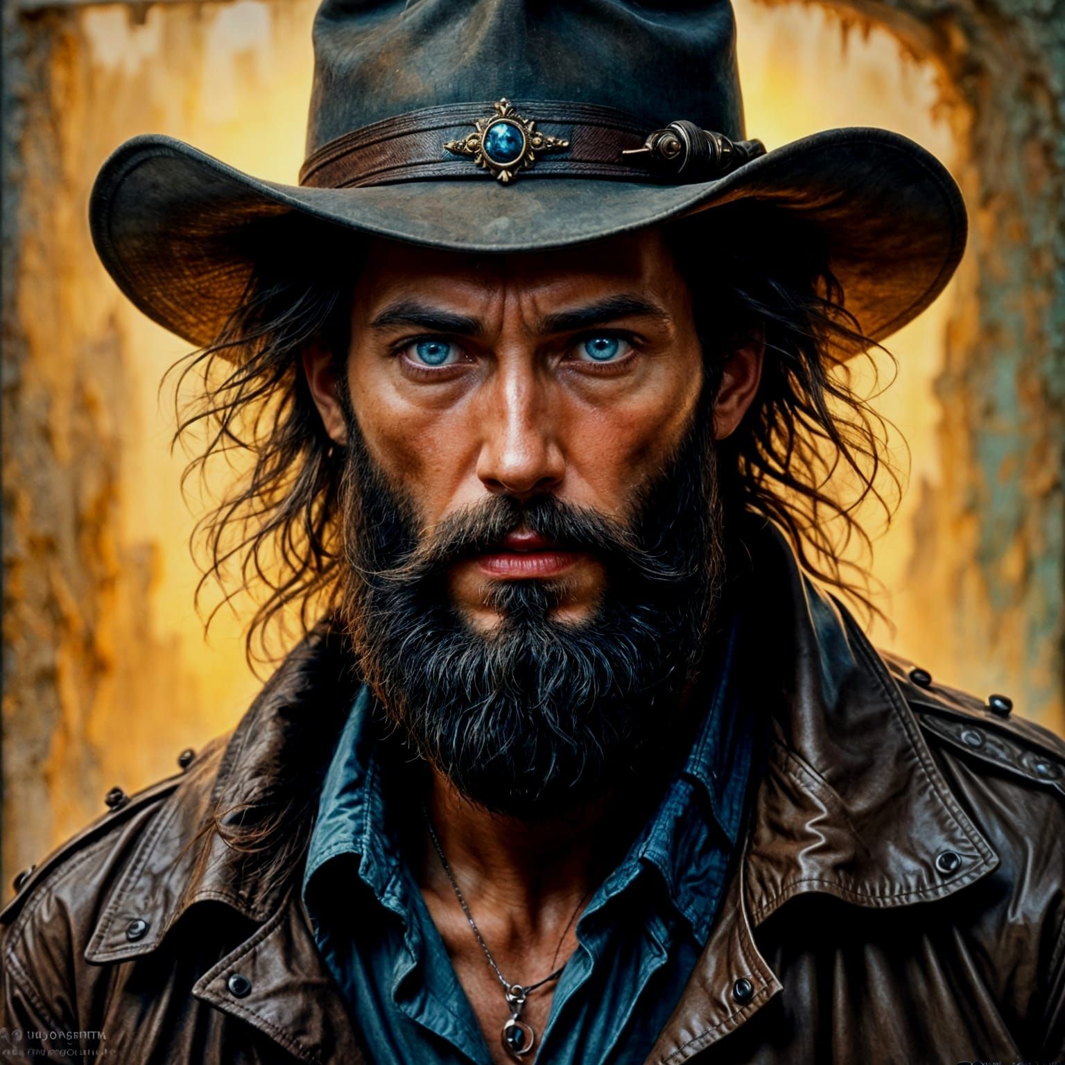 Bearded Man Portrait with Blue Eyes