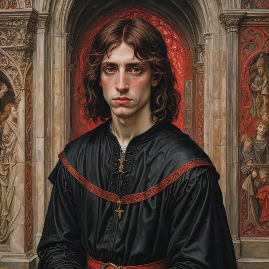 Melancholy Renaissance Man in Medieval Hall