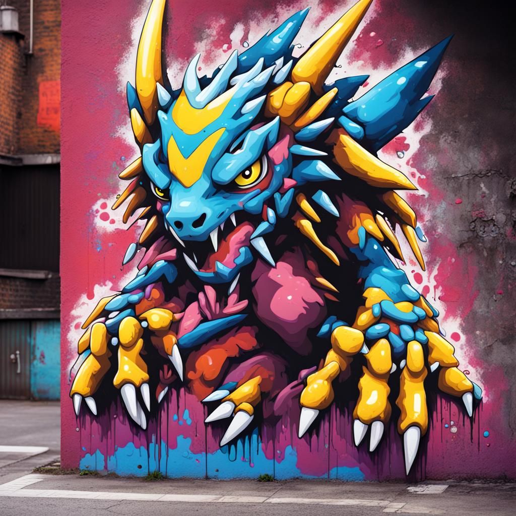Digimon Graffiti Street Art in Splash Style