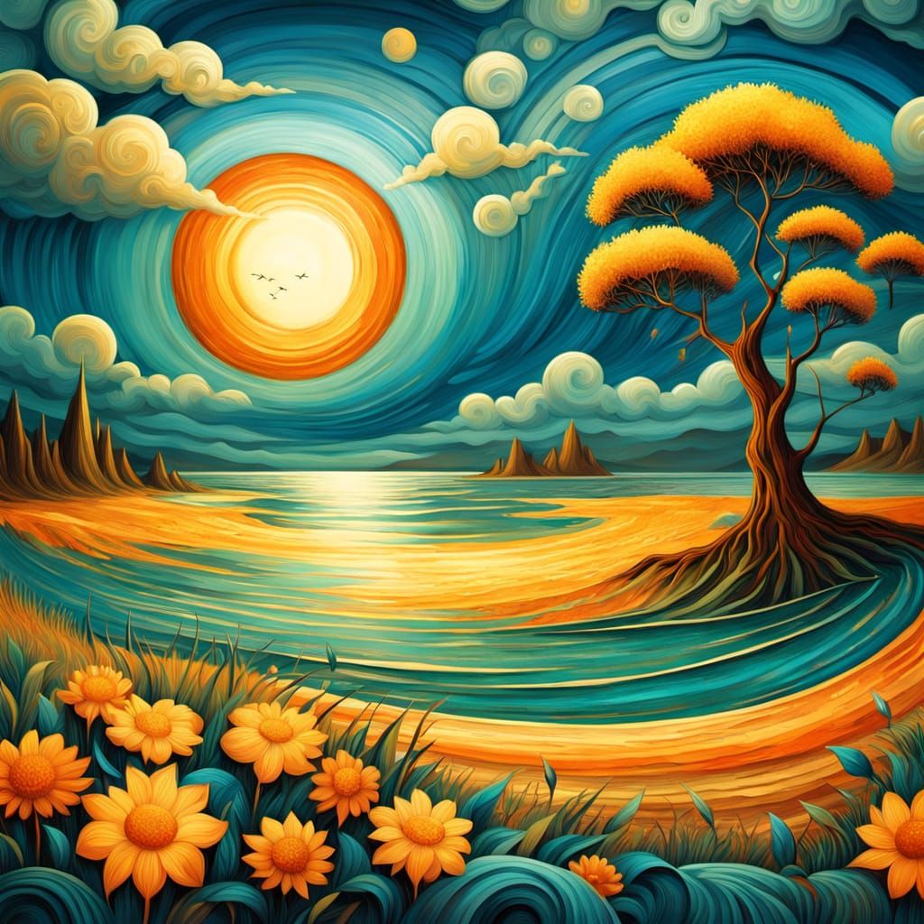 Surreal Summer Landscape in Vibrant Impasto Style
