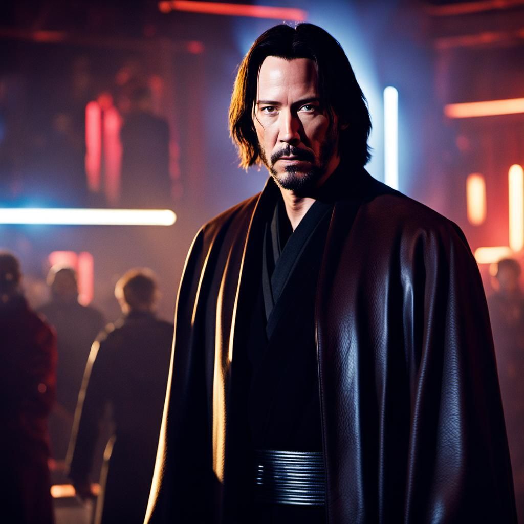 Keanu Reeves as Jedi Knight in Sci-Fi Scene