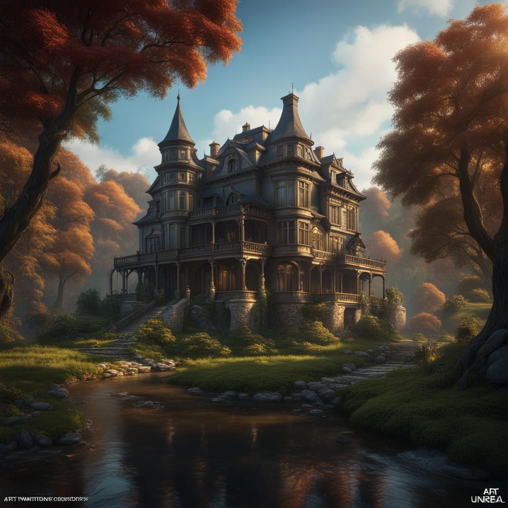 Country Mansion Surrounded by Forest: Matte Painting