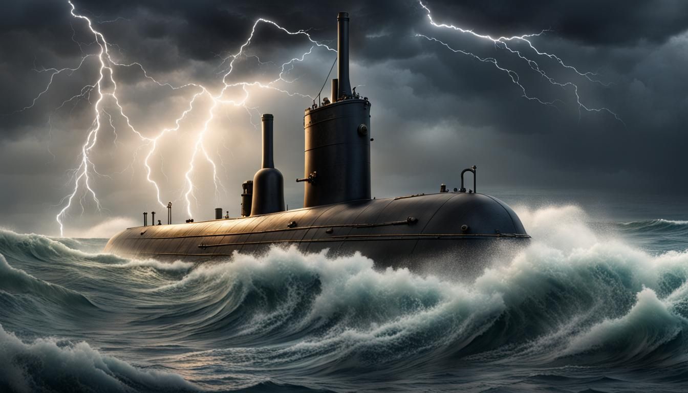 Victorian Submarine in Stormy Seas