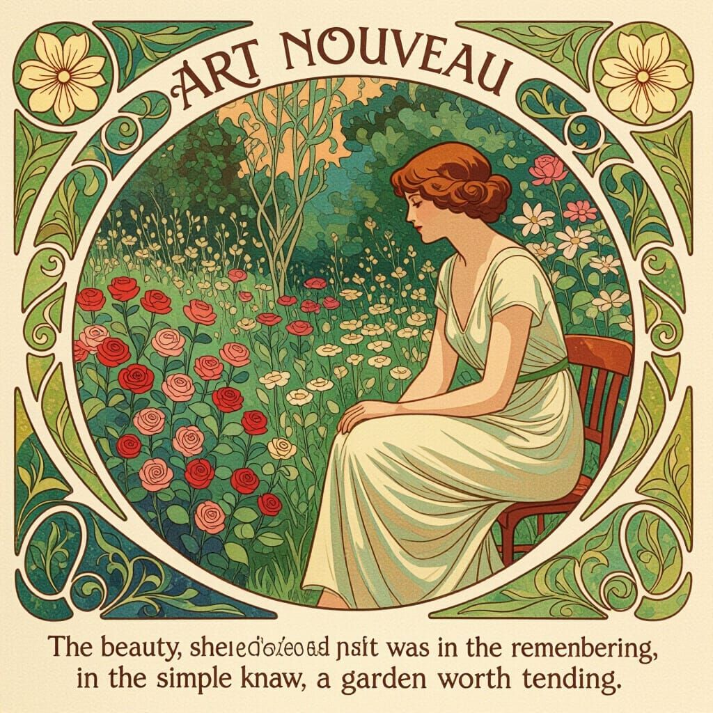 Art Nouveau Garden Scene with Woman